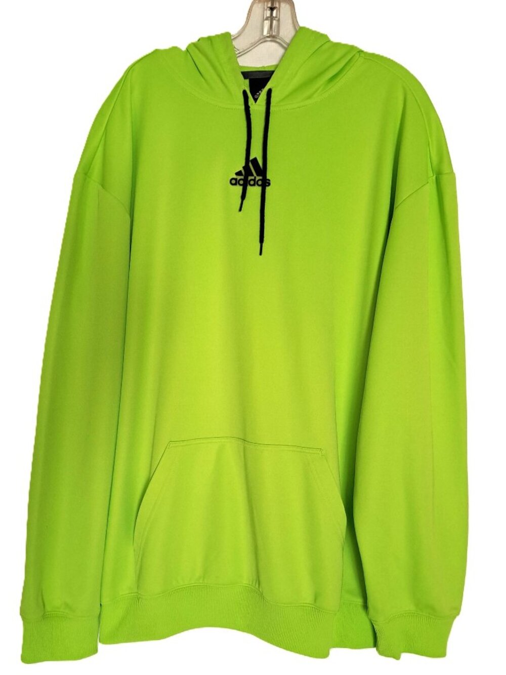 adidas Mens 2XL Hoodie Neon Green Pullover Central Badge Logo Sweatshirt EUC
